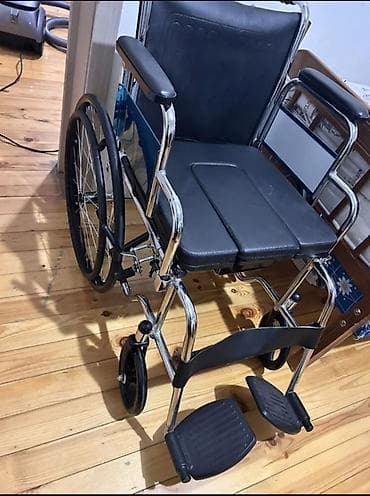 Инвалидные коляски: Tualet funksiyalı əlil arabası - Metal xrom örtüklü möhkəm şassi - — 1
