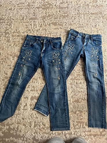 Qız üçün zinətli cins şalvarlar – 2 ədəd dəst - Brend: Girlie Brand -