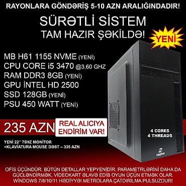 hdd yadas vinti: Masaüstü Kompüter "Legion H61 1155 Core i5 3470 128GB SSD” ⭐Tək Sistem — 1