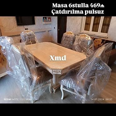 ucuz tekstil: Mebel dəsti – masa və 6 stul - Komplekt: 1 masa + 6 stul - Dizayn — 1