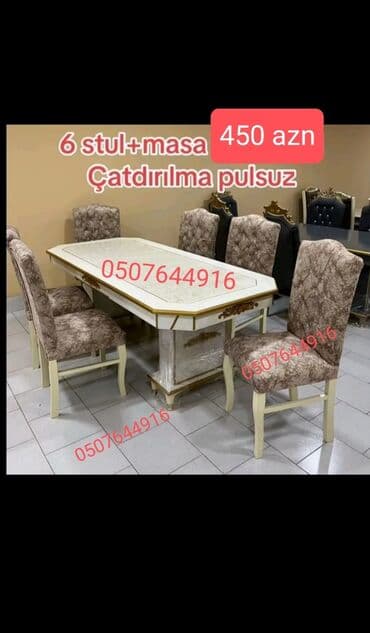 metbex stol stulları qiymetleri: Qonaq otağı üçün, Yeni, Açılmayan, Dördbucaq masa, 6 stul — 7