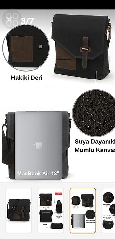 ipad 10 cu nesil: Suya davamlı mumlu kanvasdan kişi/unikseks çiyin çantası - Ölçülər — 3