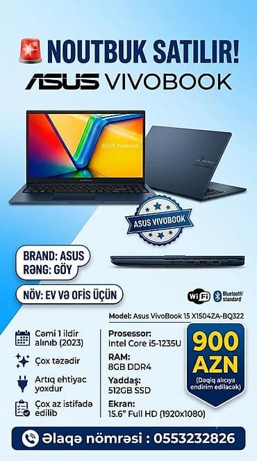 dell notebook: 🚨TƏCİLİ SATILIR! ASUS VIVOBOOK! ÇOX AZ İSTİFADƏ OLUNUB (YENİDƏN — 1