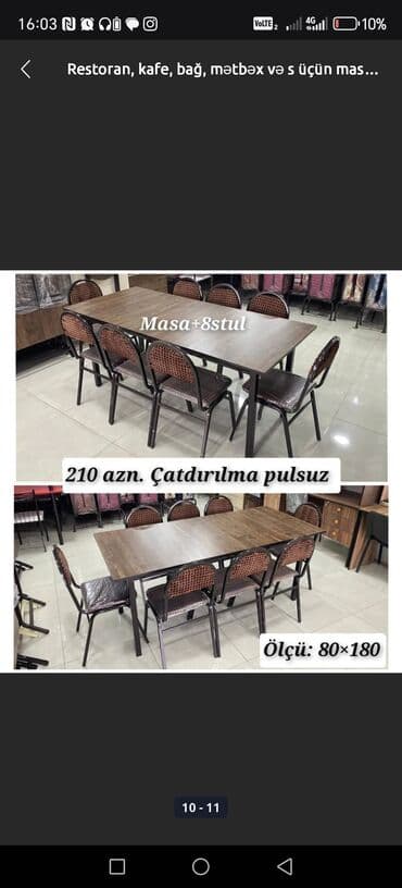 mətbəx ucun stol stullar: Mətbəx üçün, Açılmayan, Dördbucaq masa, 6 stul — 4