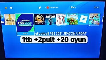 PS4 slim 1tb plombu üzərində, ideal vəziyətdə 2 pult + 20 oyun