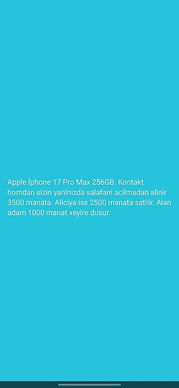 IPhone 17 Pro Max, 256 GB, Sənədlərlə