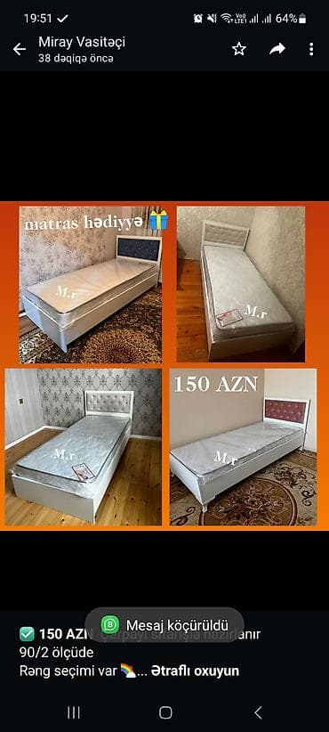 matrasi: Birnəfərlik, Bazasız, Pulsuz matras, Siyirməsiz, Mat laminat — 4
