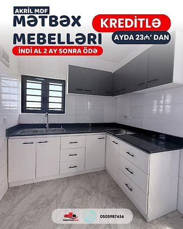 Sifarişlə mətbəx dəsti, Özü çəkən petlələr, Sadə laminat, Kredit var, Pulsuz çatdırılma — 7