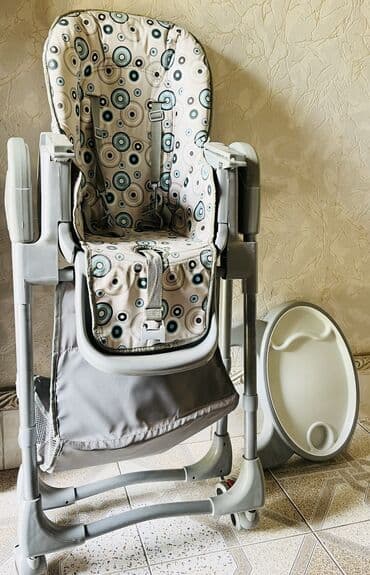 детские игровые центры: Uşaq yemək stulu - Rəng: boz konstruksiya, bej-yaşıl dairəli naxışlı — 3