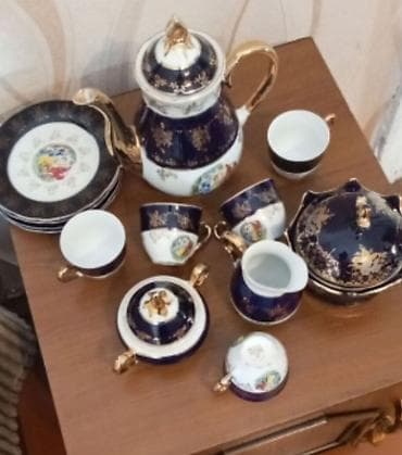 cay servisi: Çay dəsti, rəng - Göy, Farfor, Bohemia, 6 nəfərlik, Çexiya — 3