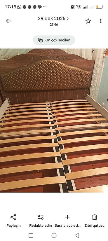 gold mebel: İki nəfərlik taxta çarpayı karkası - Ölçü: təxmini 160x200 sm — 1