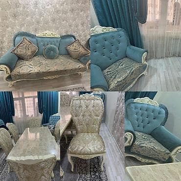 oyuncu stolu: Divan-kreslo və masa dəsti - Üslub: klassik/royal dizayn, oyma ağ — 1