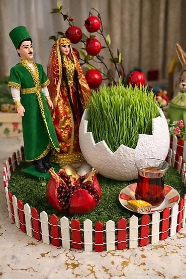 Güzgülər: Novruz temalı dekorativ xonça kompozisiyaları - Quruluş: Süni ot — 1