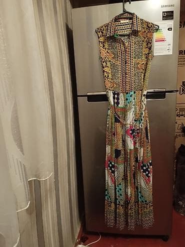 mavi don: Rəngarəng naxışlı, uzun qadın donu - Model: qoltuqsuz, yaxası qatlana — 1