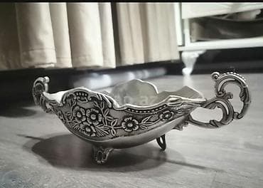 ipek parça: Metal dekorativ meyvə/gül qabı - Material: tökmə metal, gümüşü rəng - — 2