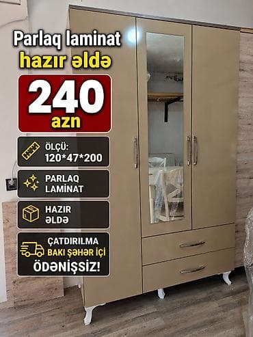 Yeni, 3 qapılı, Güzgülü, Açılan, Düz dolab lalafo.az -da Yeni, 3 qapılı, Güzgülü, Açılan, Düz dolab