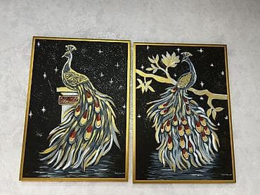 Искусство и коллекционирование: Dekorativ tablo dəsti – 2 ədəd - Mövzu: Tovus motivli cütlük — 1