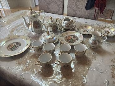 saatlar type 1: Çay dəsti, rəng - Qızılı, Farfor, 6 nəfərlik, Almaniya — 1