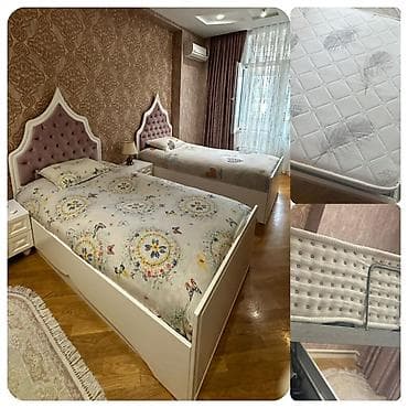 yataq otagı: 2 eded bazali yataq .Cutu 550₼ .Matras ortopetikdi .Olcu 110/2 .Unvan — 1