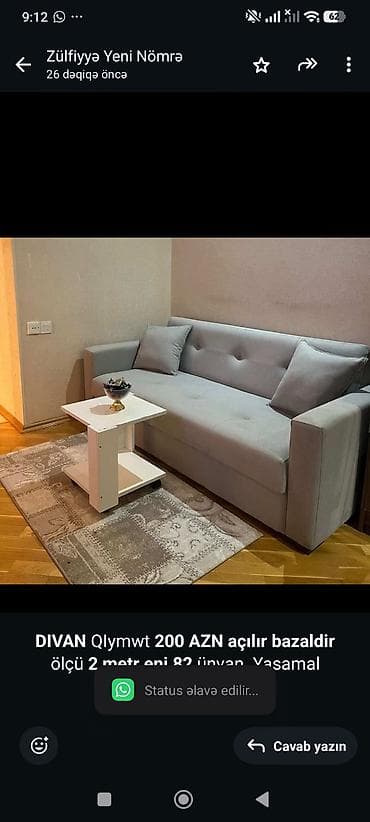 *DIVAN* QIymwt *200 AZN* *açılır bazaldir* ölçü *2 metr eni 82* ünvan — 1
