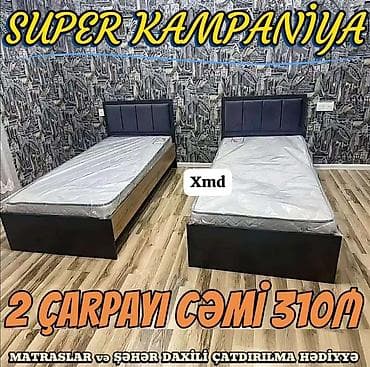 masalar ve stullar: SUPER KAMPANİYA 2 ədəd tək nəfərlik çarpayı dəsti. Modern dizaynlı — 1