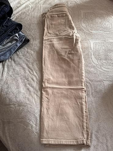 balaca xonca: Bej rəngli düz kəsim cins şalvar - Rəng: açıq bej/cream - Model — 4