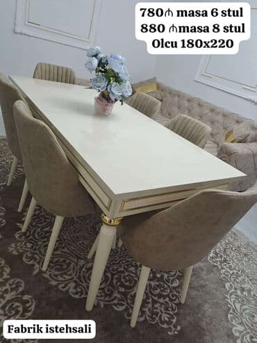 mətbəx ucun stol stullar: Qonaq otağı üçün, Yeni, Açılan, Dördbucaq masa, 6 stul — 1