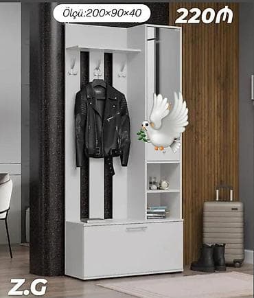 Yeni, 1 qapı, Güzgülü, Ağ, Digər material, Açılan, Düz dolab