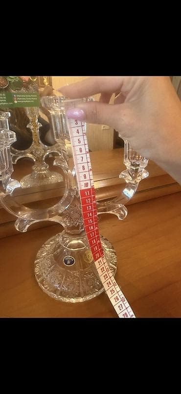 şamlıq: 3 şamlıq kristal şamdan - Material: qalın, şəffaf kəsimli kristal - — 3