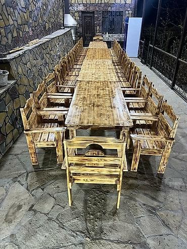 bag evi mebelleri: Yeni, Kvadrat masa, Açılmayan, Stullar ilə, Taxta, Azərbaycan — 2