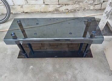 Кресла: Прямой ТВ стенд, С полками, Стеклянный — 2