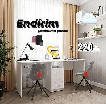 İki nəfərlik iş/oxu masası - Rəng: ağ - Dizayn: ortada 3 çekmecəli — 1