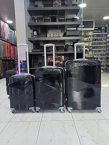 qaci: Sərt korpuslu 3-lü çamadan dəsti – qara rəng - Material: yüngül və — 1