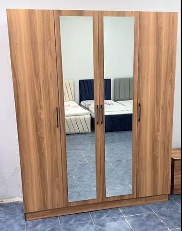 Dördkapılı güzgülü geyim dolabı - Material: taxta teksturalı laminat