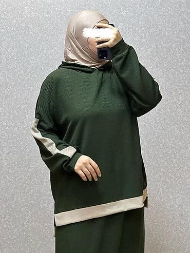 ərəb kişi geyimləri: Xaki-yaşıl rəngdə iki hissəli modest dəst - Model: uzun ətək + — 2