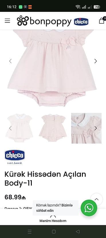 Chicco “My First Chicco” kürəkdə açılan qız körpə geyimi 💕 🌸 Ölçü: 56 — 3
