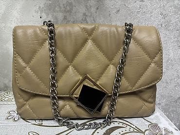Bej rəngli quilted (romb tikişli) qadın çantası - Material: yumşaq