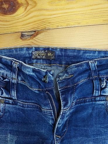 Qadın cins şalvarı – dar kəsim (skinny) - Rəng: tünd mavi, ağ yuyulma