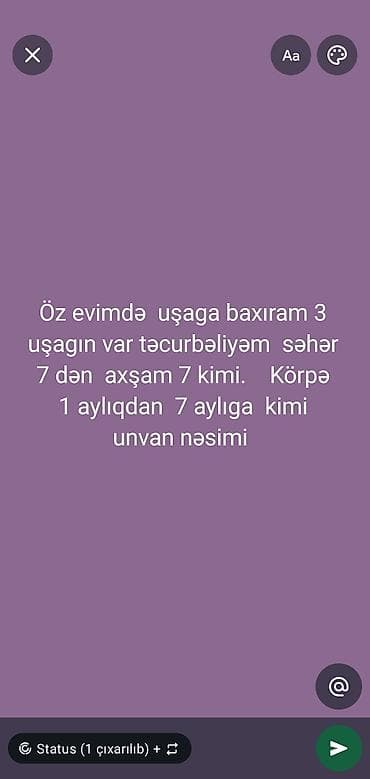 Xidmət: Evdə uşaq baxımı Məzmun: - Öz evimdə uşaq qəbul edirəm - 3