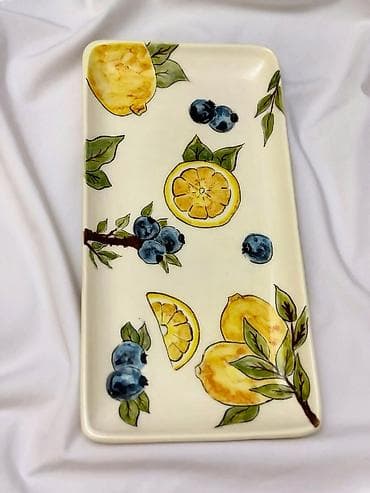 Dekorativ Keramika Servis Boşqabı, 25*15 sm Limon və göyəm motivləri