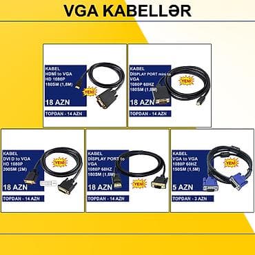 VGA kabellər ⭐Display Port to VGA 1,8m 1080P 60HZ – 18 AZN (Topdan 14