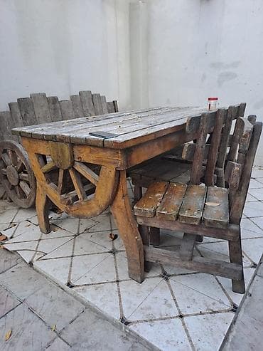 Rustik taxta bağ dəsti - Tərkibi: böyük düzbucaqlı masa, 6 ədəd — 1