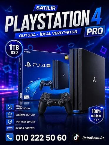 PlayStation 4 Pro – 1TB Ideal vəziyyətdə qutuda. Xaricdən qəlib test