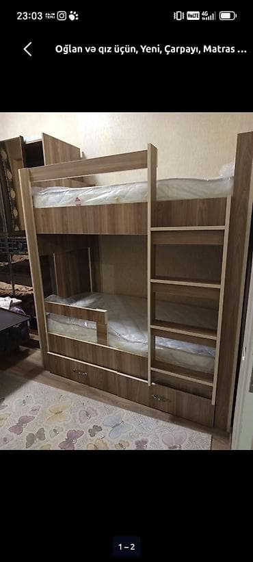 tekli carpayi: Oğlan və qız üçün, Yeni, Çarpayı, Matras ilə, Siyirməli, Laminat — 1