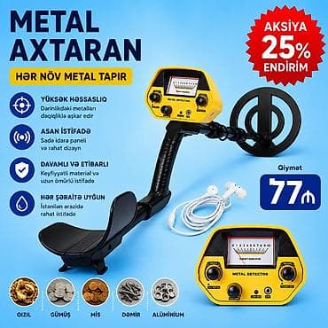 axtaran: Metal detektoru. Hər növ metal tapır. Axtarış dərinliyi 15sm dən 1 — 1