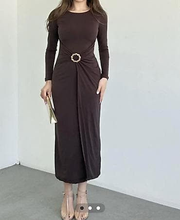 Qadın geyimi – zərif midi don - Rəng: tünd qəhvəyi - Model: bədənə — 1