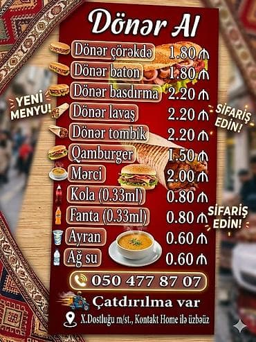 Döner Al – yeni menyu Sandviç və dönər çeşidləri: - Dönər çörəkdə –