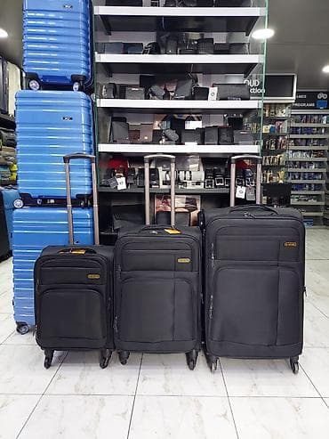 Səyahət çamadanları dəsti – 3 ölçü - Rəng: qara - Material: yumşaq