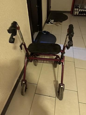 Dörd təkərli rollator gəzinti arabası - Rəng: tünd qırmızı metal