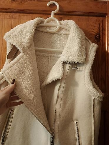 mex: Qadın üçün süni qaşqay (shearling) stildə jilet - Rəng: krem/ivori - — 3